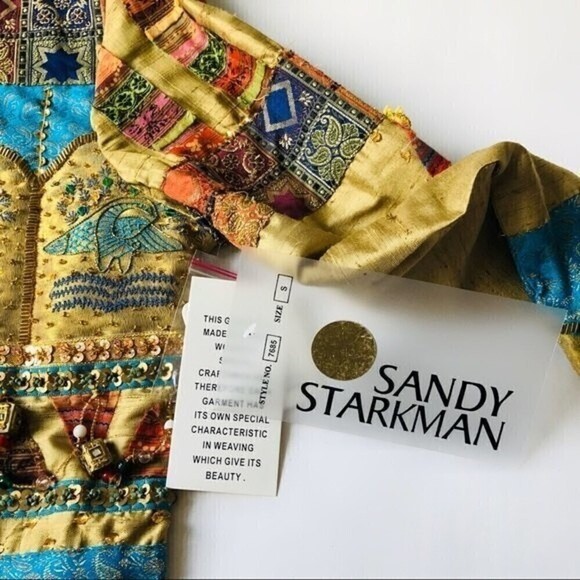 Sandy Starkman Boho Jacket Woven Silk Patchwork Embroidery Sequin Granny 90s S - Picture 13 of 16